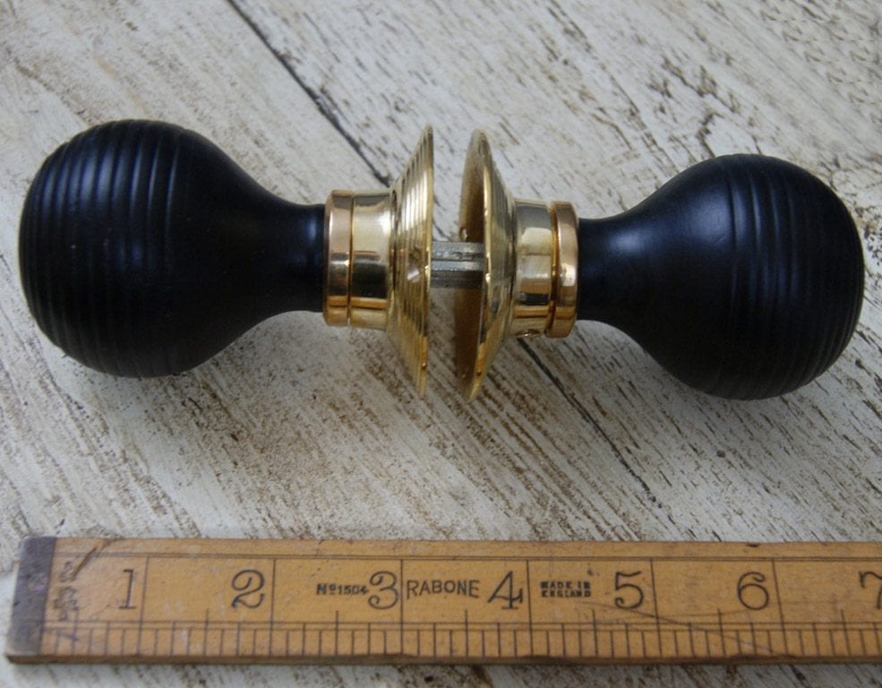 Door Knob Set Beehive Ebonised / Brass 50mm Diameter USE 43.