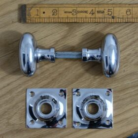 Oval Door Knob Chrome on Brass Square Back Plate 55mm - TBD