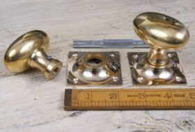 Oval Door Knob Cast Solid Brass on Square Plate 55mm