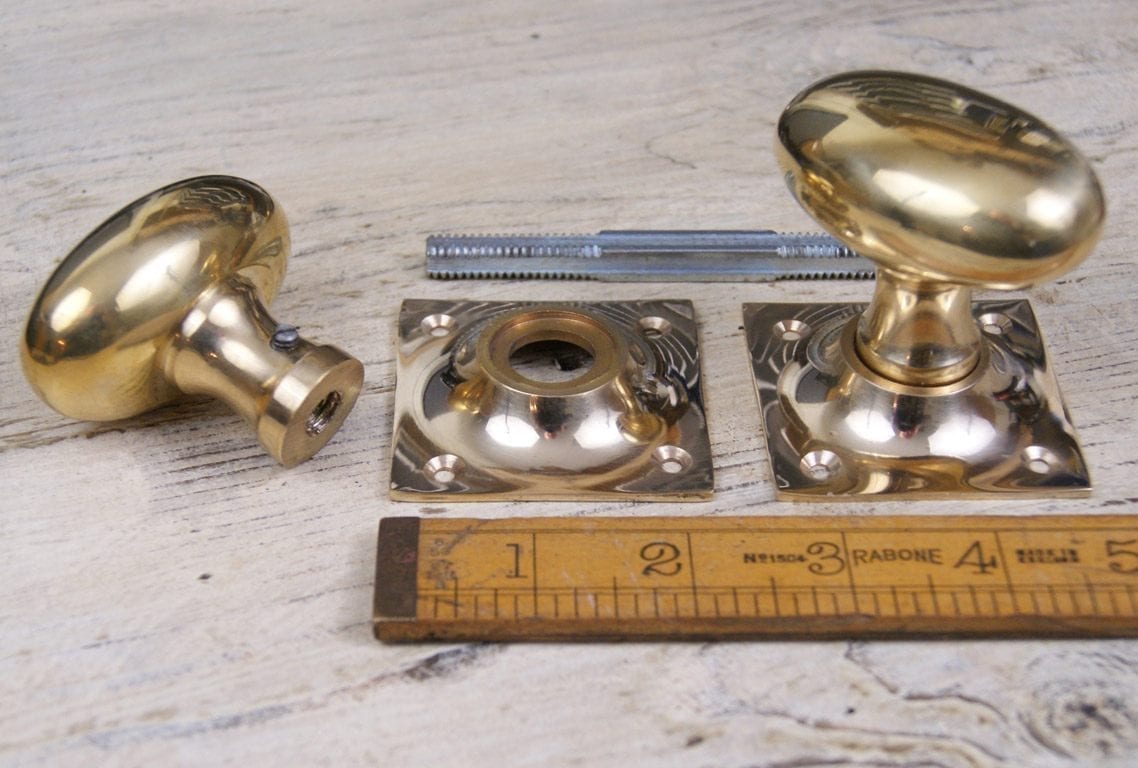 Oval Door Knob Cast Solid Brass on Square Plate 55mm