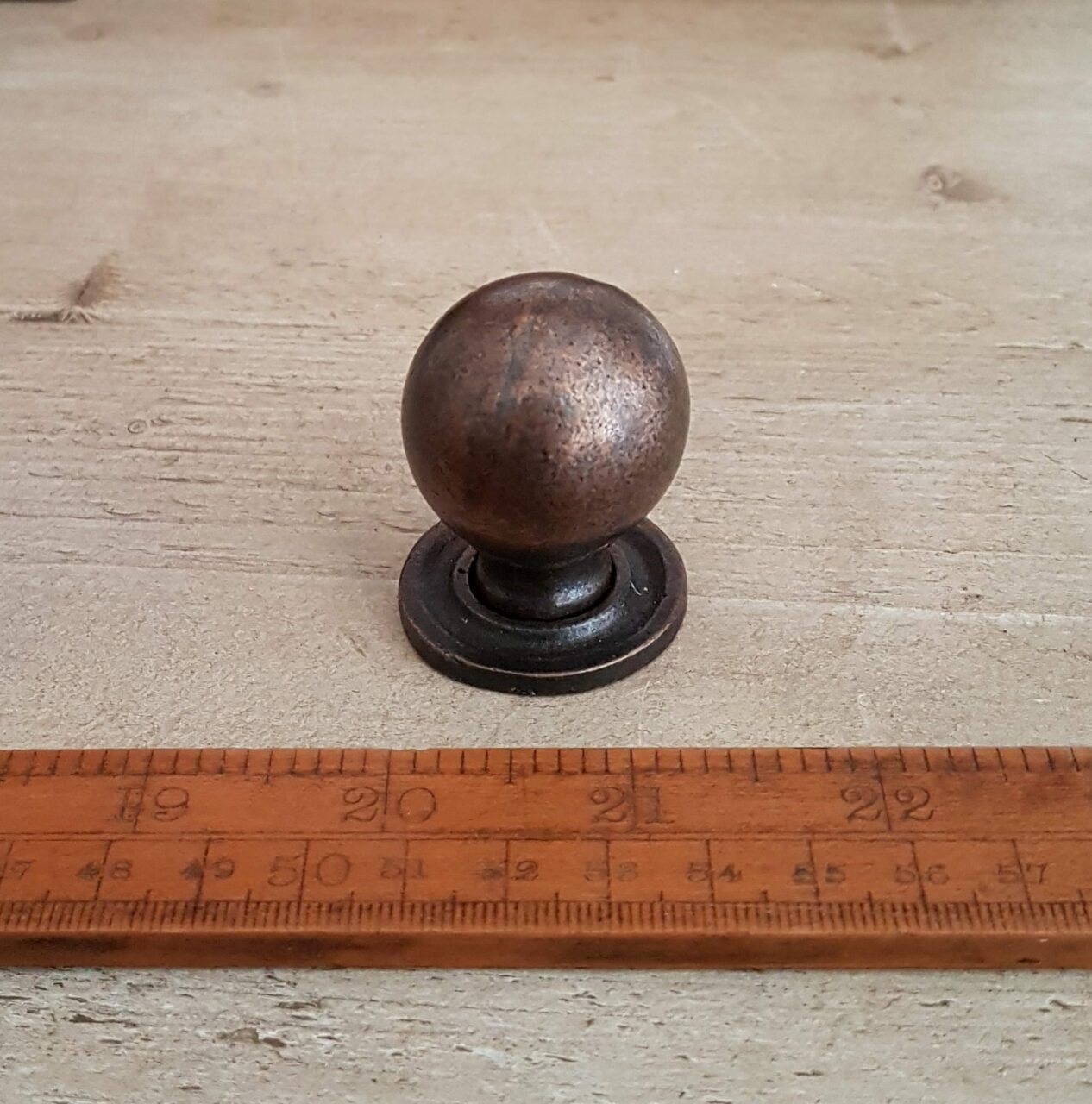 Knob Ball Knob & Stem + Plate Cast Antique COPPER 32mm Diameter