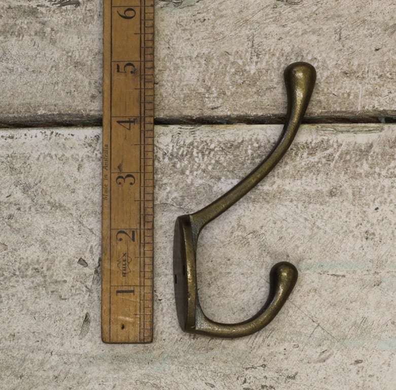 Hat & Coat Hook Victorian 2 Hole Round Stem Antique Brass 110mm