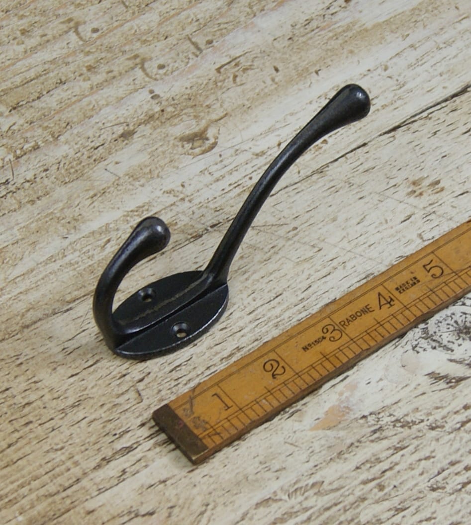 Hat & Coat Hook VICTORIAN 2 Hole Round Stem Antique Iron 110mm - Image 2