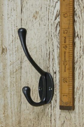 Hat & Coat Hook VICTORIAN 2 Hole Round Stem Antique Iron 110mm