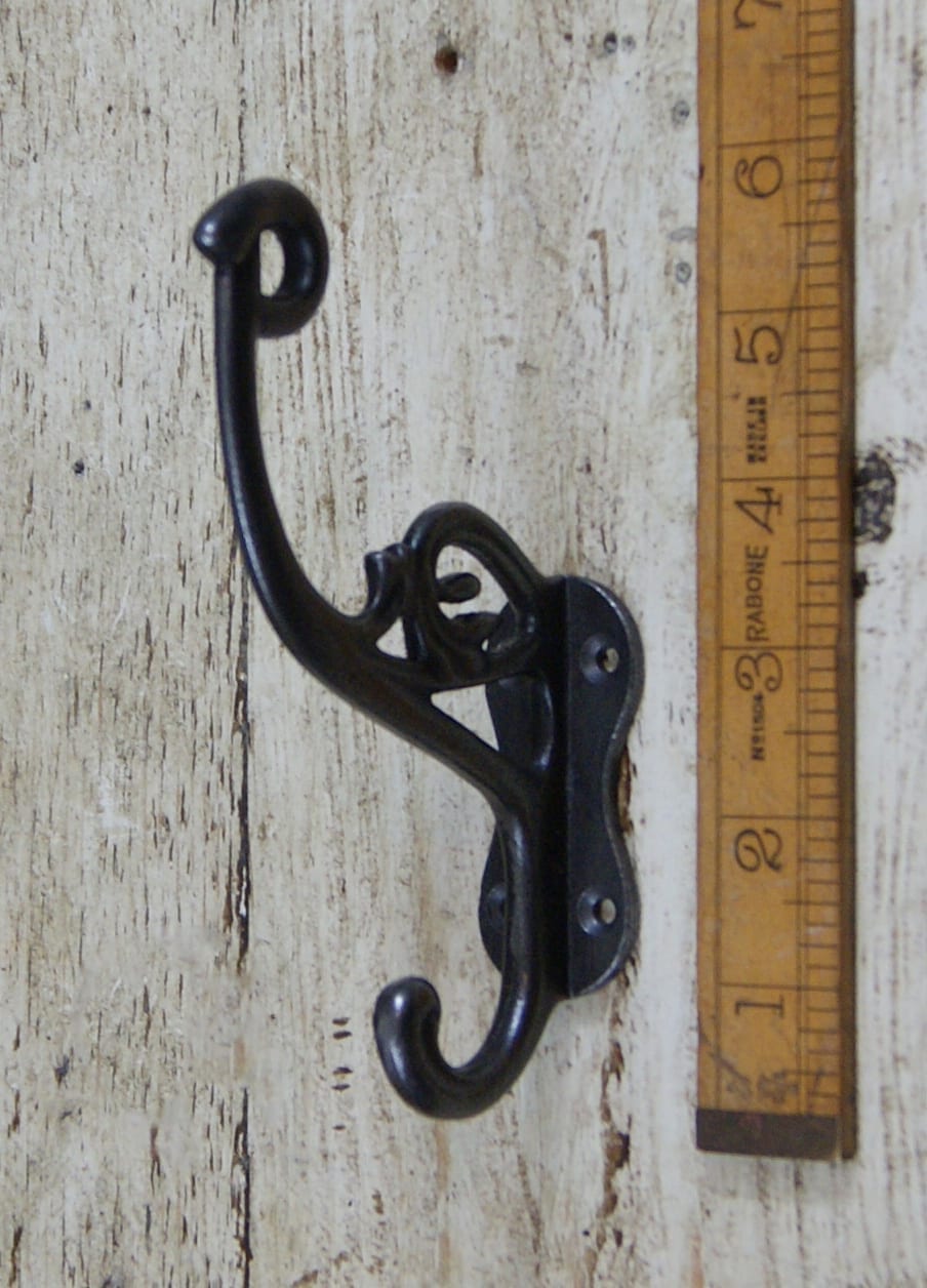 Hat & Coat Hook Swan Neck 'P' 4 Hole Antique Iron 130mm