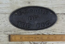Plaque BEWARE OF THE DOG & Chain Antique Cast Iron 180mm