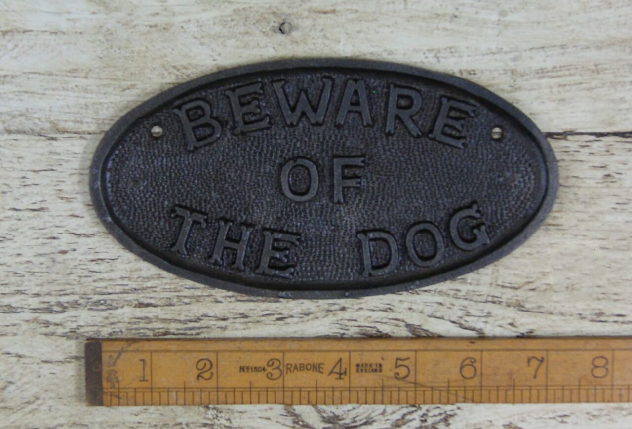 Plaque BEWARE OF THE DOG & Chain Antique Cast Iron 180mm
