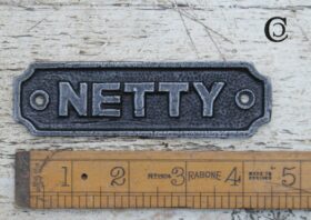 Plaque NETTY (Toilet) Cast Antique Iron 35mm x 115mm