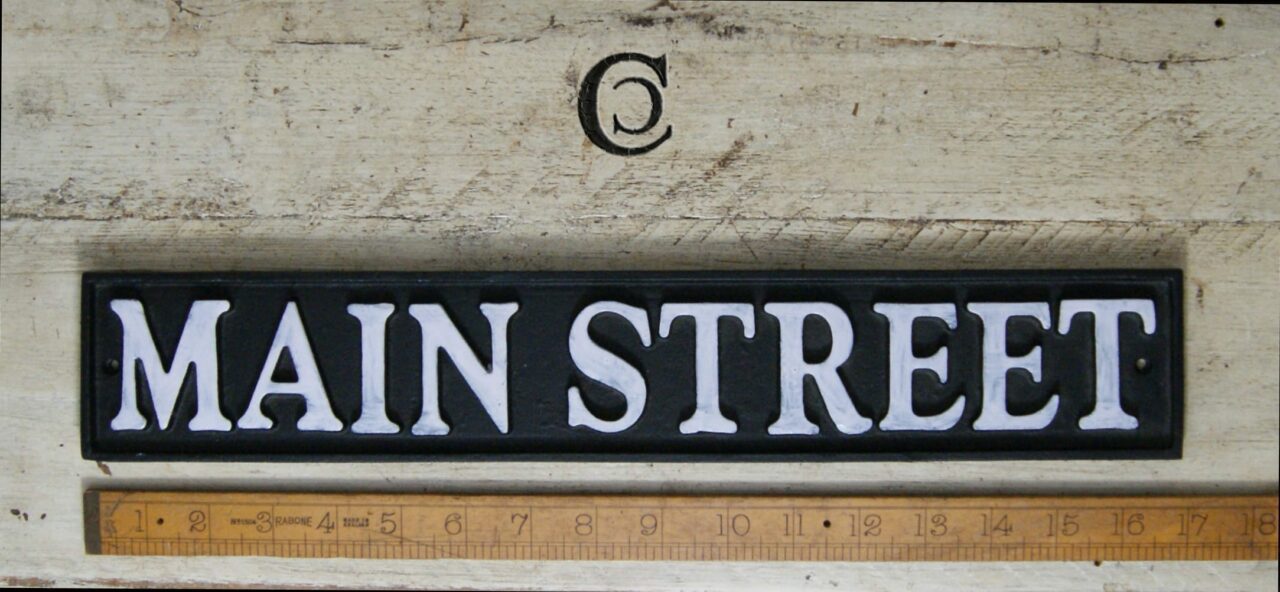 Wall Sign Plaque MAIN STREET Black & White 4" x 16"