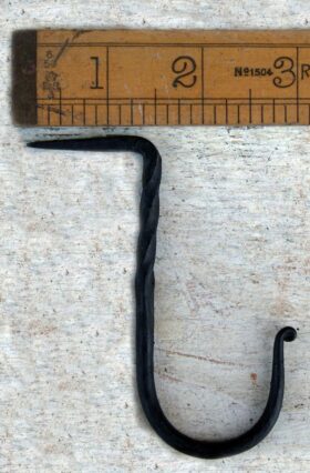 Nail In Single Hook Twisted Hand Forged Black Beeswax 90mm