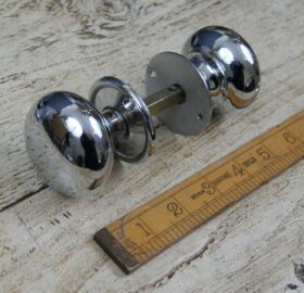 Cottage Door Knob Set Chrome on Solid Brass 55mm Diameter