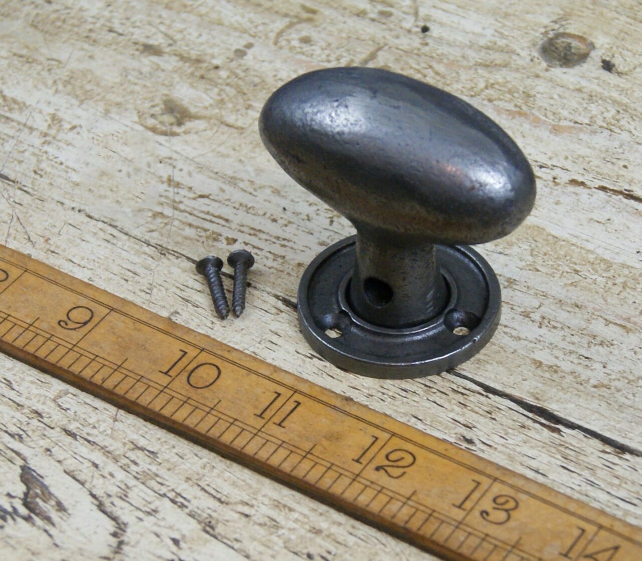 Oval Door Knob Set Mortise SMOOTH Antique Iron 60mm Unsprung