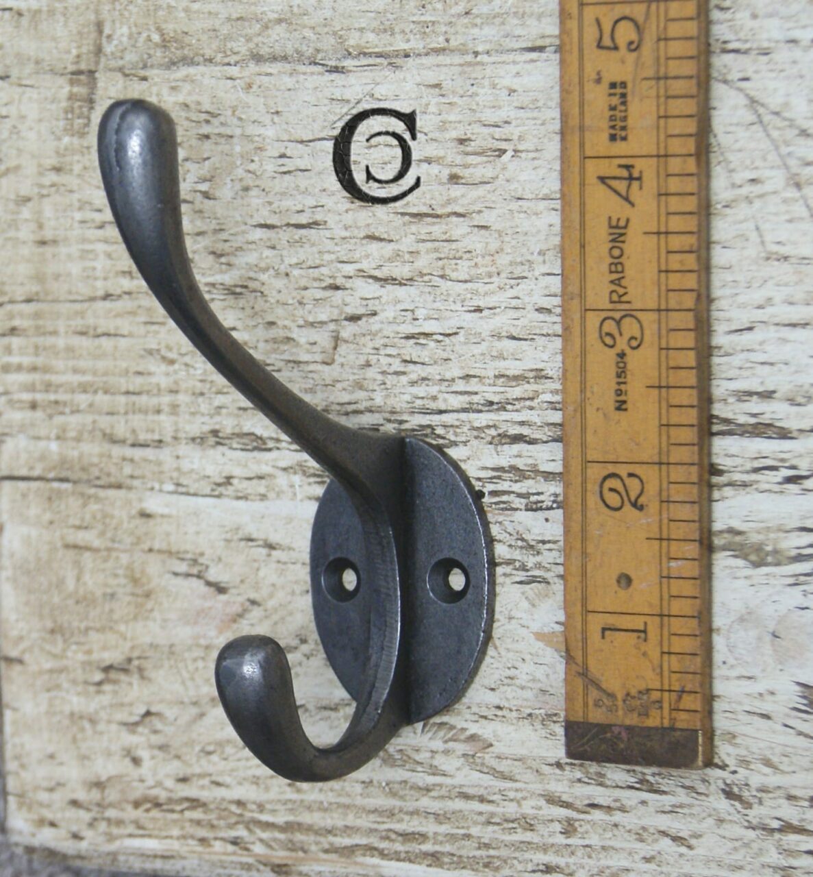 Hat & Coat Hook VICTORIAN Square Stem 2 hole Antique Iron 110mm