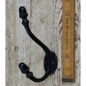Hat & Coat Hook Acorn 2 Hole Cast Iron Satin Epoxy Black 130mm