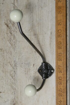 Hat & Coat Hook Large Rosette Double Cream Ceramic 180mm