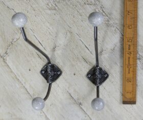 Hat & Coat Hook Rosette Double Grey Crackle Glazed Ceramic