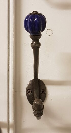 Coat Hook ALBANY Acorn Navy Blue Ceramic Shell Tip Iron 125mm
