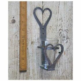 Candle Holder Glass Wall Mount Heart Hand Forged Antique Iron 200mm