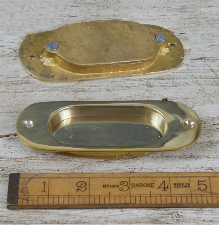 Flush Handle Solid Brass Round End 123mm x 46mm