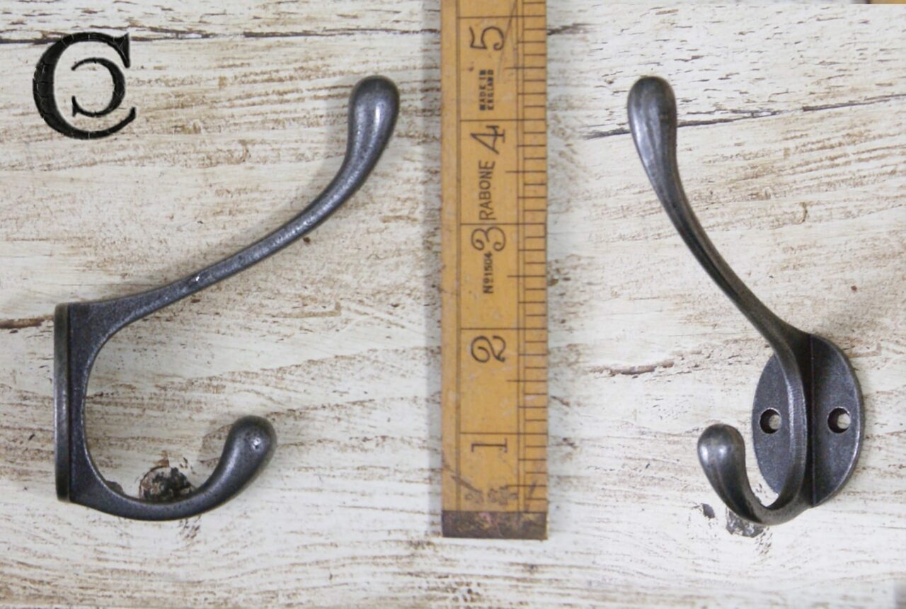 Hat & Coat Hook VICTORIAN Square Stem 2 hole Antique Iron 110mm - Image 2