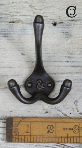 Hat & Coat Hook Triple '&' Cast Ant Iron 90mm