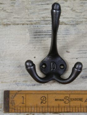 Hat & Coat Hook Triple D Cast Antique Iron 90mm