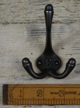 Hat & Coat Hook Triple 'E' Cast Antique Iron 90mm