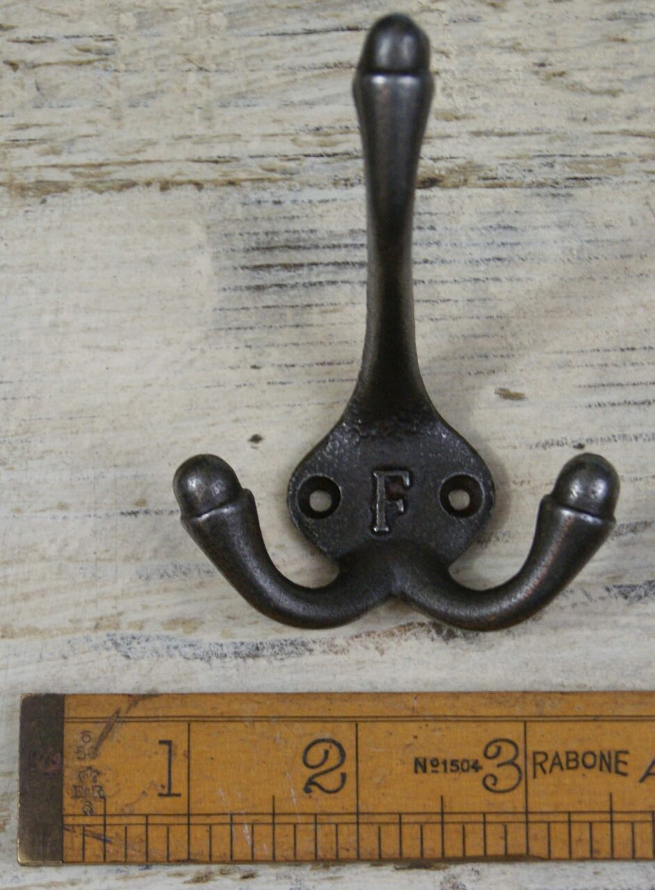 Hat & Coat Hook Triple 'F' Cast Antique Iron 90mm