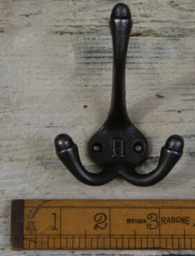 Hat & Coat Hook Triple 'H' Cast Antique Iron 90mm