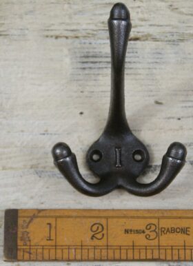 Hat & Coat Hook Triple 'I' Cast Antique Iron 90mm