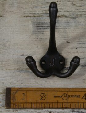 Hat & Coat Hook Triple SMALL 'J' Cast Antique Iron 90mm