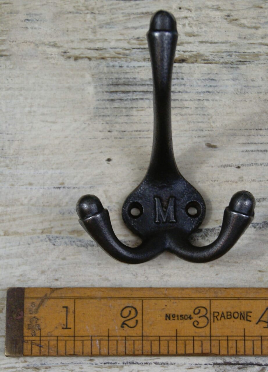 Hat & Coat Hook Triple 'M' Cast Antique Iron 90mm
