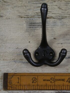 Hat & Coat Hook Triple 'O' Cast Antique Iron 90mm