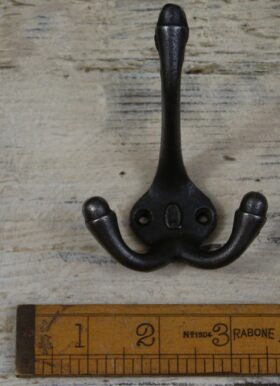Hat & Coat Hook Triple 'Q' Cast Antique Iron 90mm