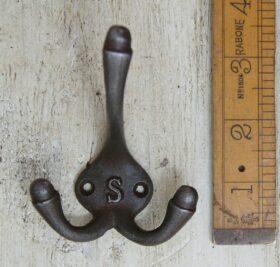 Hat & Coat Hook Triple SMALL 'S' Cast Antique Iron 90mm