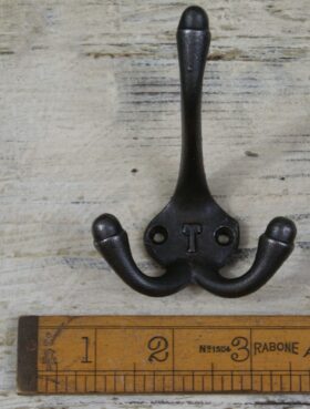 Hat & Coat Hook Triple 'T' Cast Antique Iron 90mm