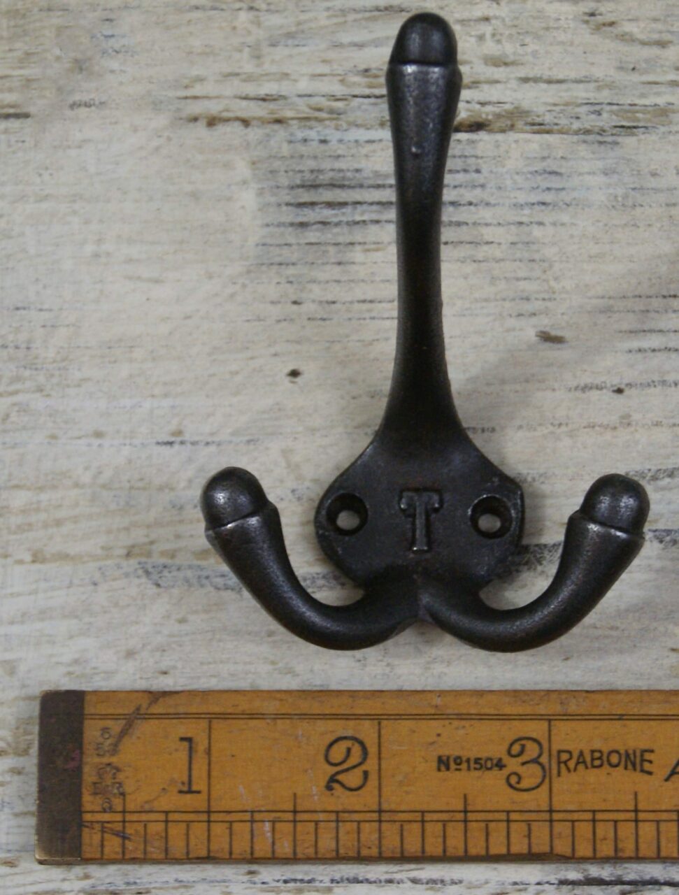 Hat & Coat Hook Triple 'T' Cast Antique Iron 90mm