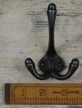 Hat & Coat Hook Triple 'W' Cast Antique Iron 90mm