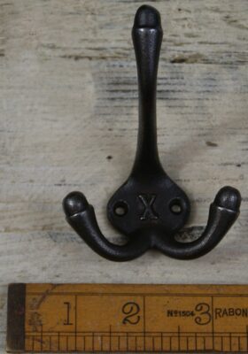 Hat & Coat Hook Triple 'X' Cast Antique Iron 90mm
