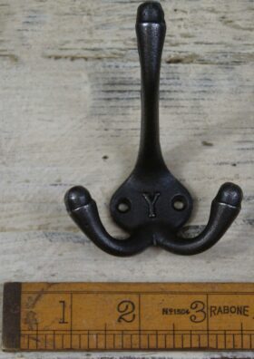 Hat & Coat Hook Triple 'Y' Cast Antique Iron 90mm