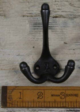 Hat & Coat Hook Triple 'Z' Cast Antique Iron 90mm
