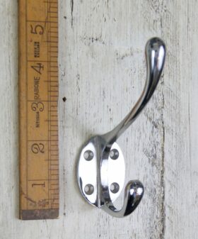 Hat & Coat Hook Victorian 4 Hole CHROME ON BRASS 110mm
