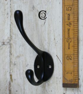 Hat & Coat Hook VICTORIAN Satin Epoxy Black 2 hole 110mm