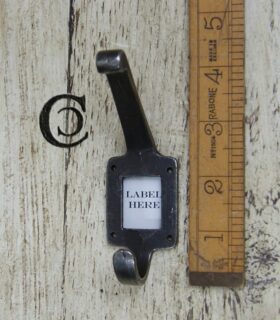 Hat & Coat Hook c/w Label Frame Antique Iron 108mm