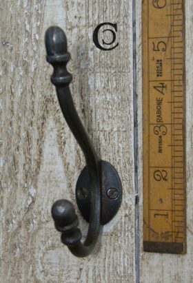 Hat & Coat Hook ACORN 2 Holes Antique Iron 130mm