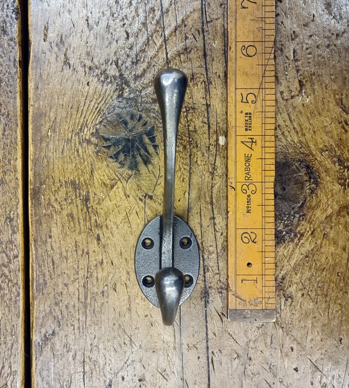 Hat & Coat Hook Victorian 4 Hole Square Stem Antique Iron 110mm - Image 4