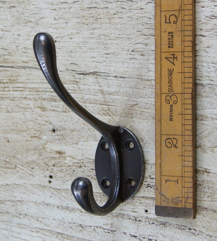Hat & Coat Hook Victorian 4 Hole Square Stem Antique Iron 110mm - Image 3