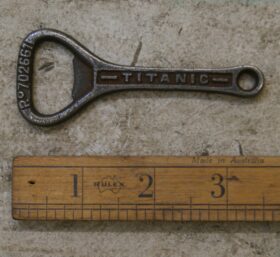 Bottle Opener Hand Held TITANIC Cast Antique Iron