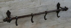 Hook Rail with Finial ACORN Ends Cast Antique Iron (4 Hooks) 520mm
