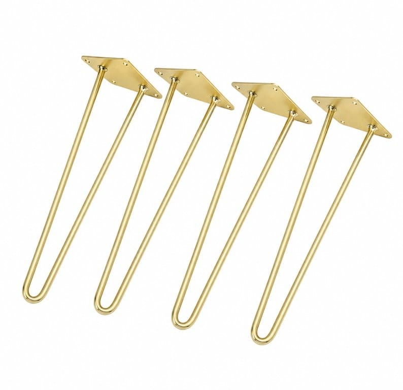 Hairpin Leg 2 Prong Brass Plated 400mm